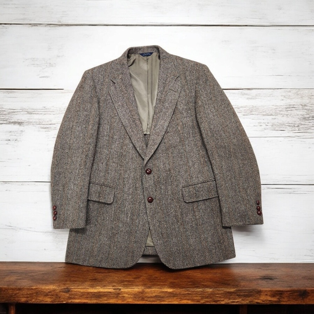 VTG Cricketeer Blazer Mens 40R Brown Herringbone Wool Tweed Sport Coat READ